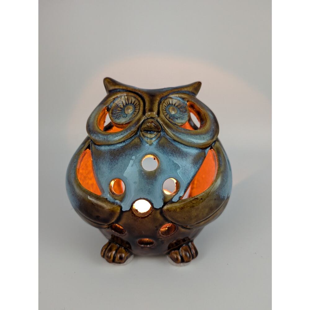 Pier 1 Imports Ceramic Glazed Owl Tealight Votive Candle Holder 5" - Picture 2 of 8